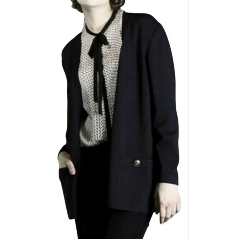 St John Santana Knit Open Jacket Cardigan Sweater Blazer Black Long Slee…